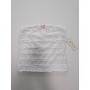 NWT White Tiered Ruffled Strapless Tube Top Bandeau Pink Bow Juniors Size M
